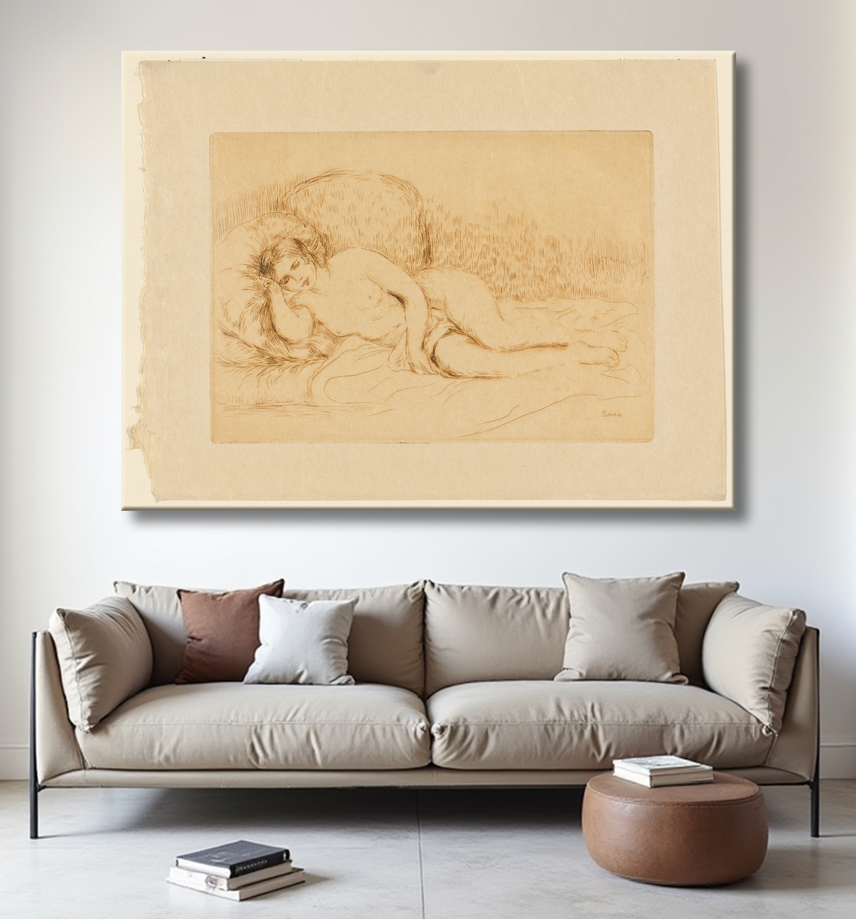 Reproduction Nu allongé de Pierre-Auguste Renoir avec decor