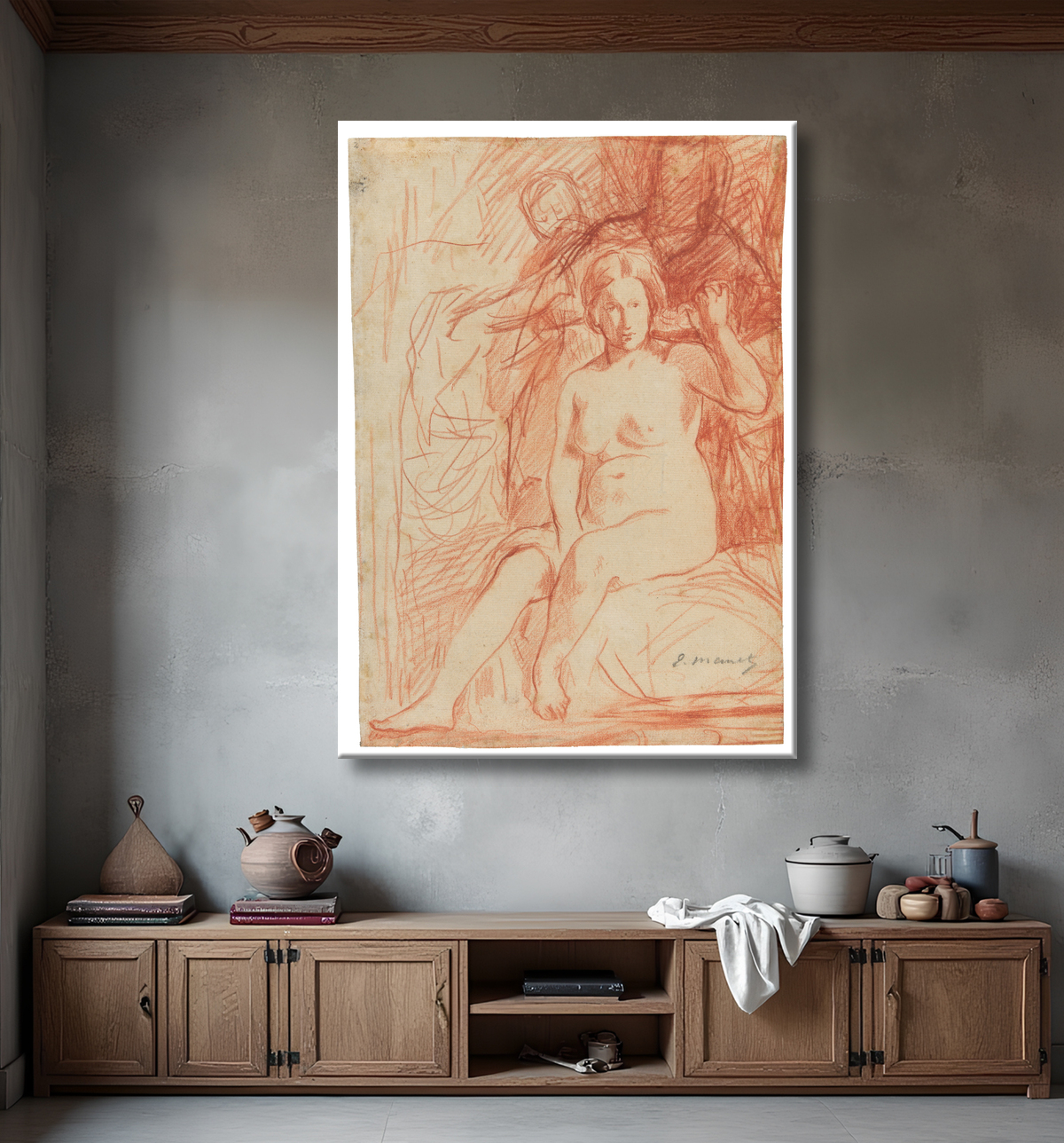 Reproduction Nu assis de Édouard Manet avec decor