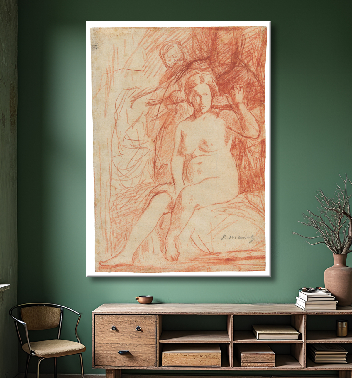 Reproduction Nu assis de Édouard Manet avec decor