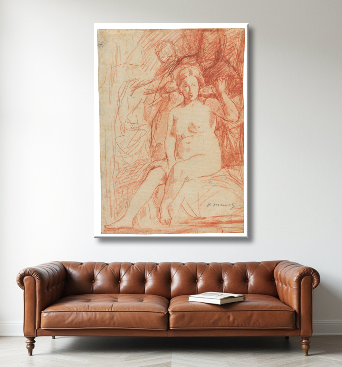 Reproduction Nu assis de Édouard Manet avec decor
