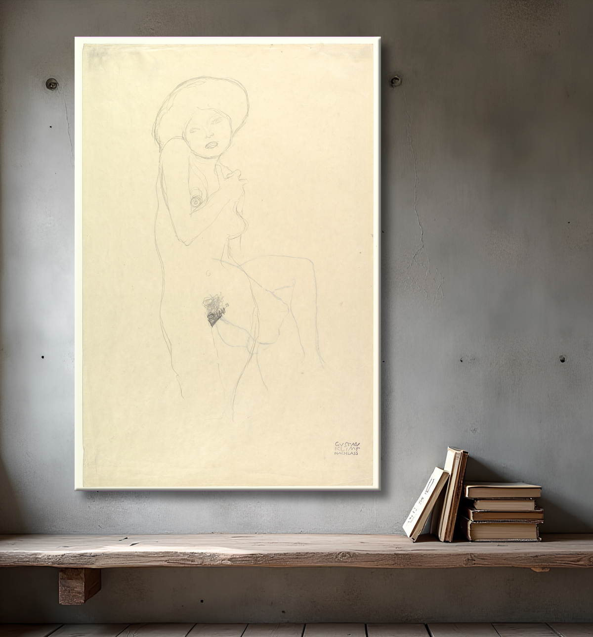 Reproduction Nu debout de Gustav Klimt avec decor