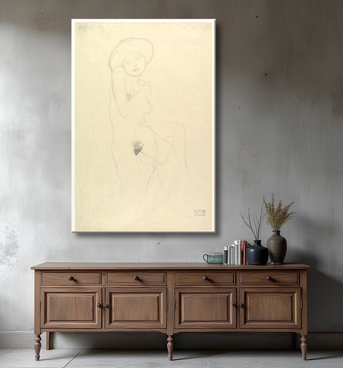 Reproduction Nu debout de Gustav Klimt avec decor