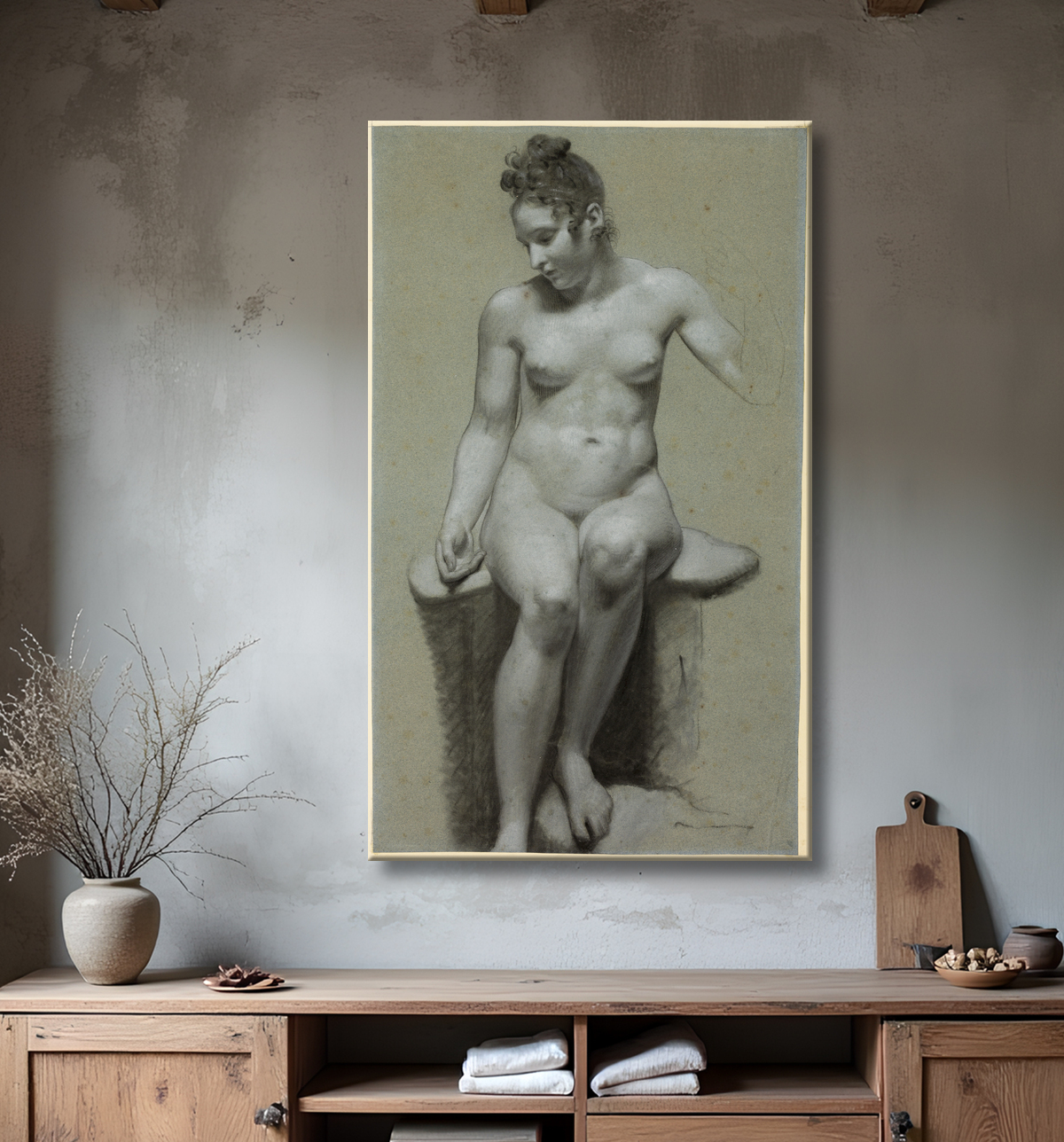 Reproduction Nu féminin assis de Pierre Paul Prud'hon avec decor