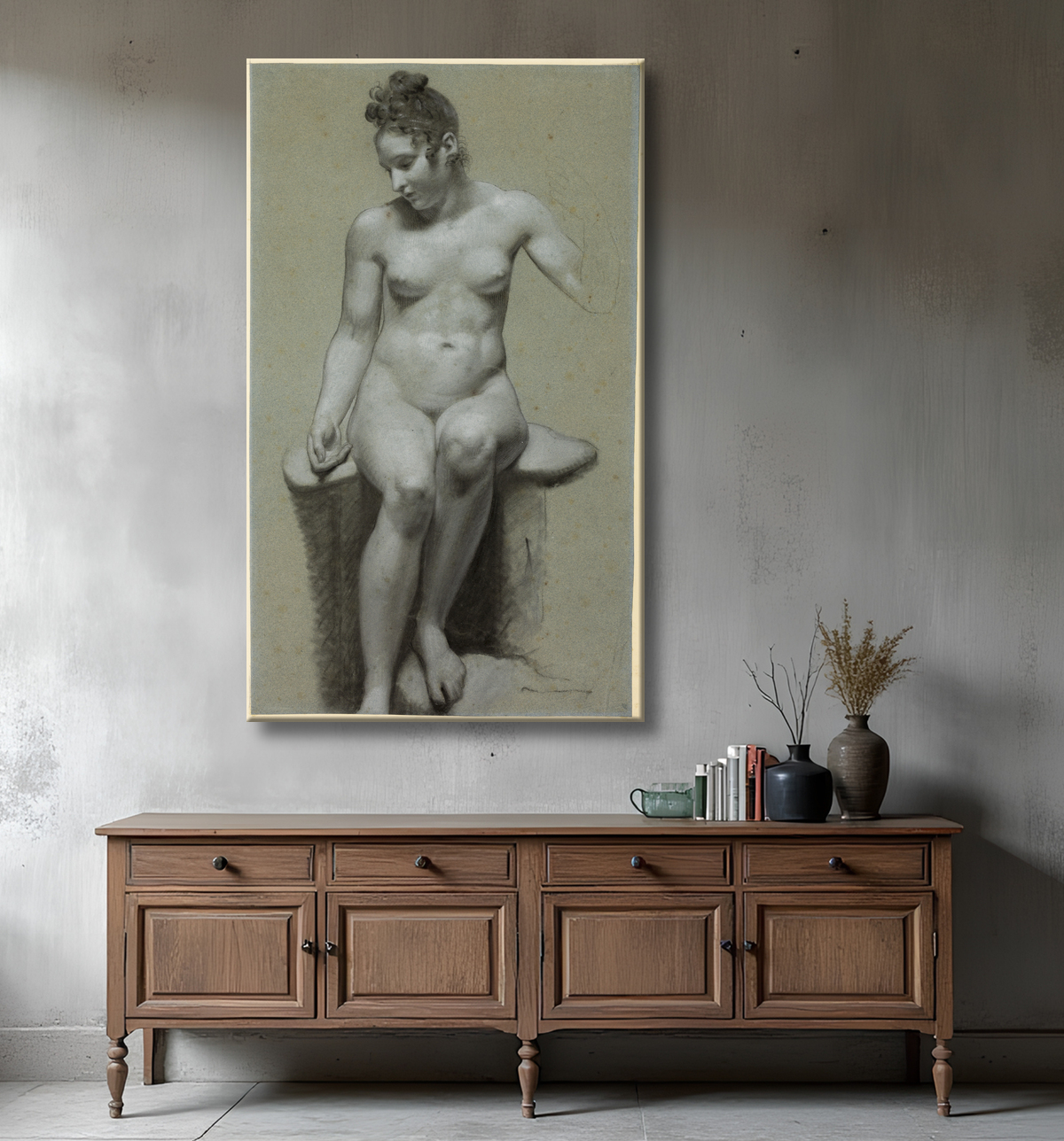Reproduction Nu féminin assis de Pierre Paul Prud'hon avec decor