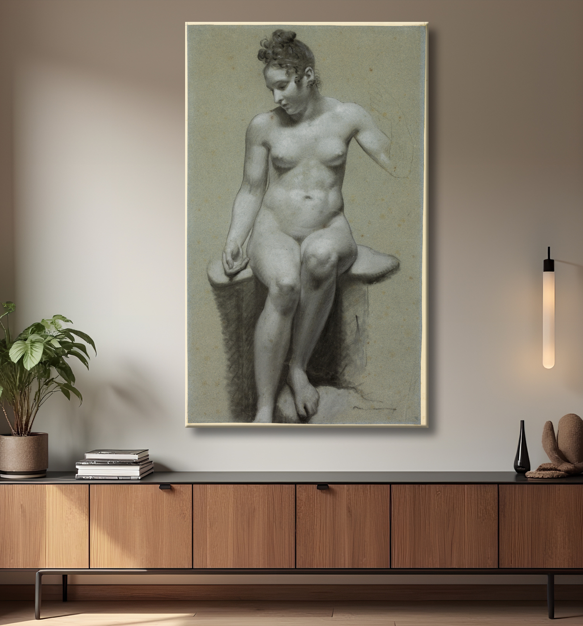 Reproduction Nu féminin assis de Pierre Paul Prud'hon avec decor