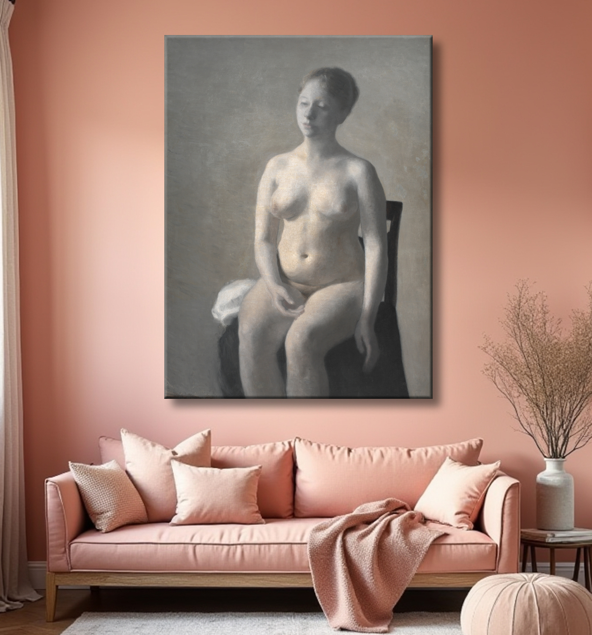 Reproduction Nu féminin assis de Hammershøi, Vilhelm avec decor