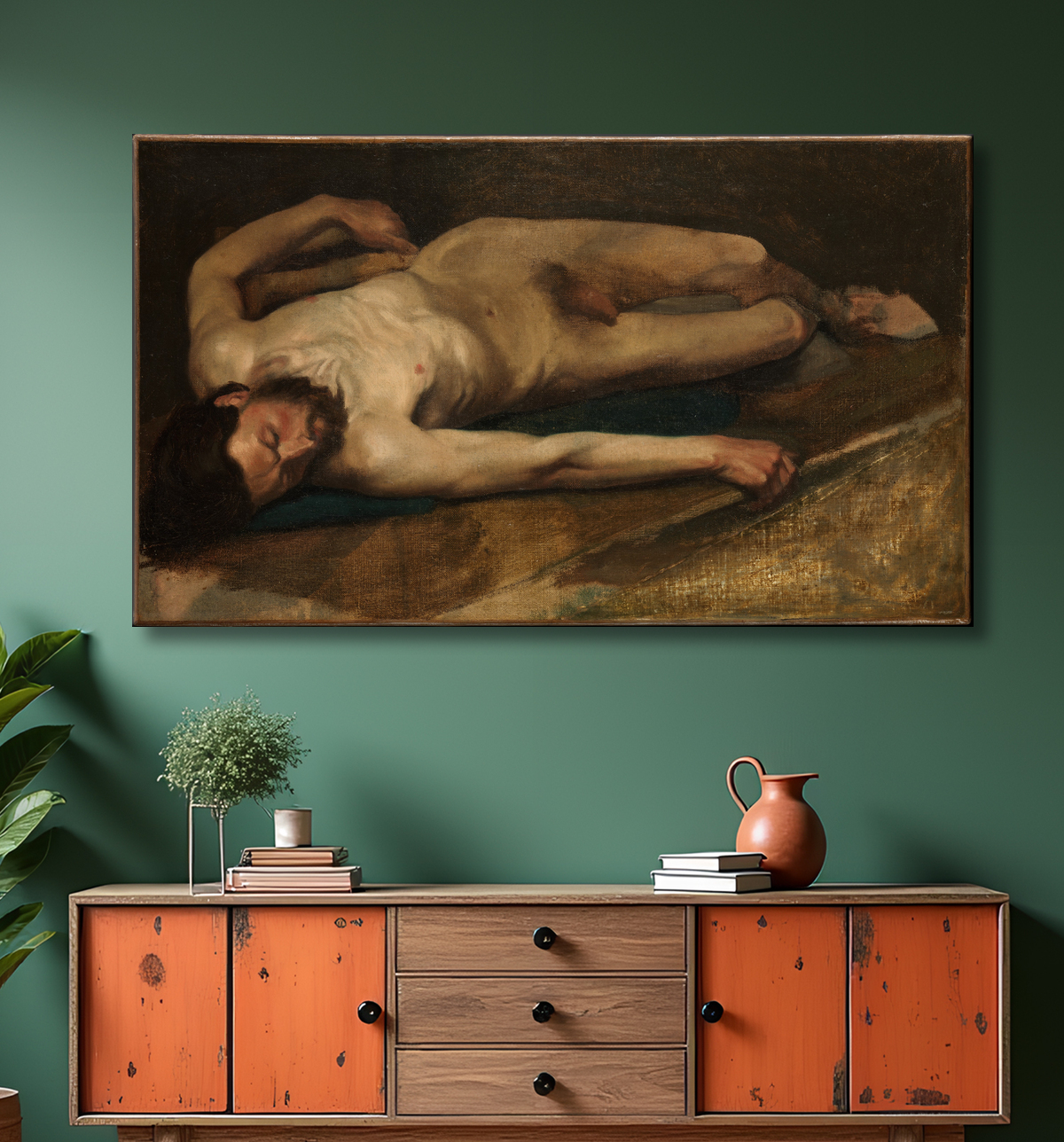 Reproduction nu masculin de Edgar Degas avec decor