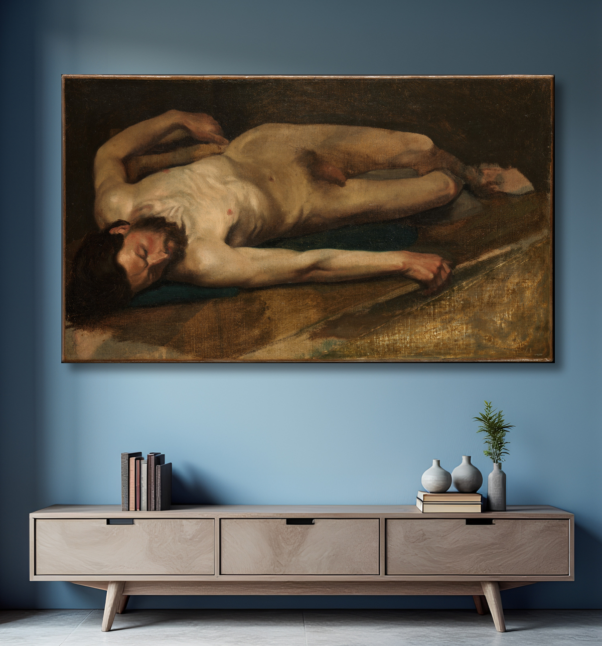 Reproduction nu masculin de Edgar Degas avec decor