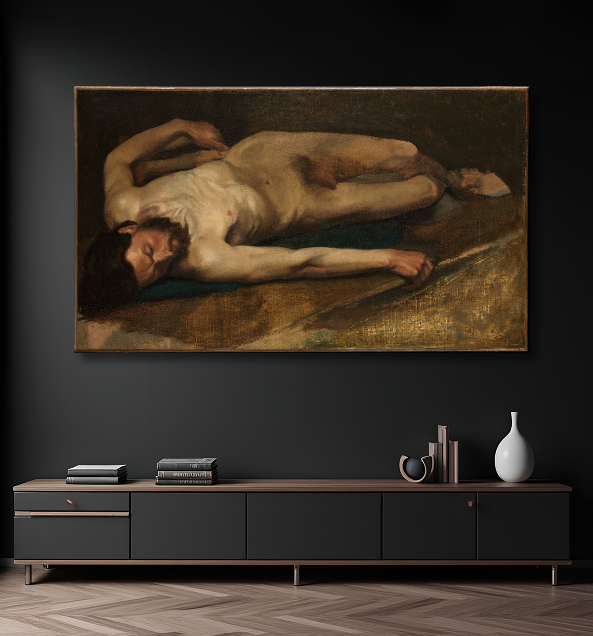 Reproduction nu masculin de Edgar Degas avec decor
