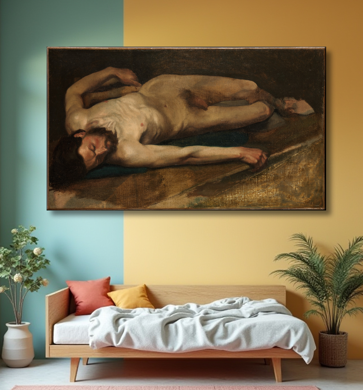 Reproduction nu masculin de Edgar Degas avec decor