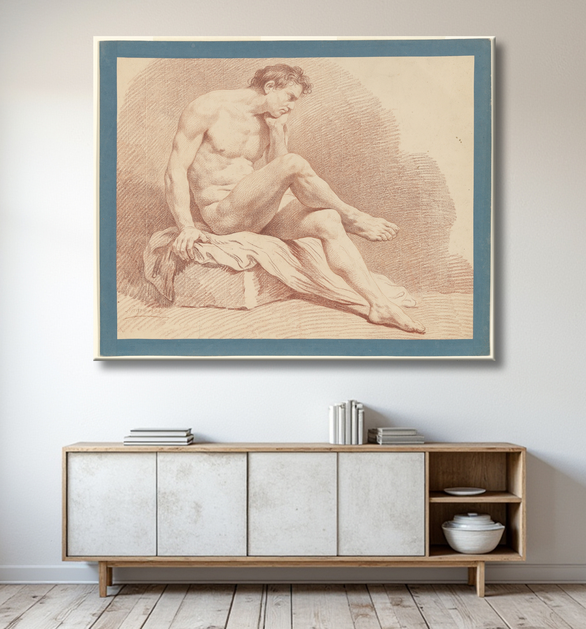 Reproduction nu masculin assis de Louis Lagrenée avec decor