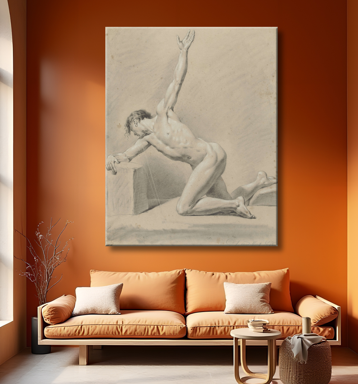 Reproduction Nu masculin, cloué au genou gauche, tourné vers la gauche de Derk Anthony van de Wart avec decor