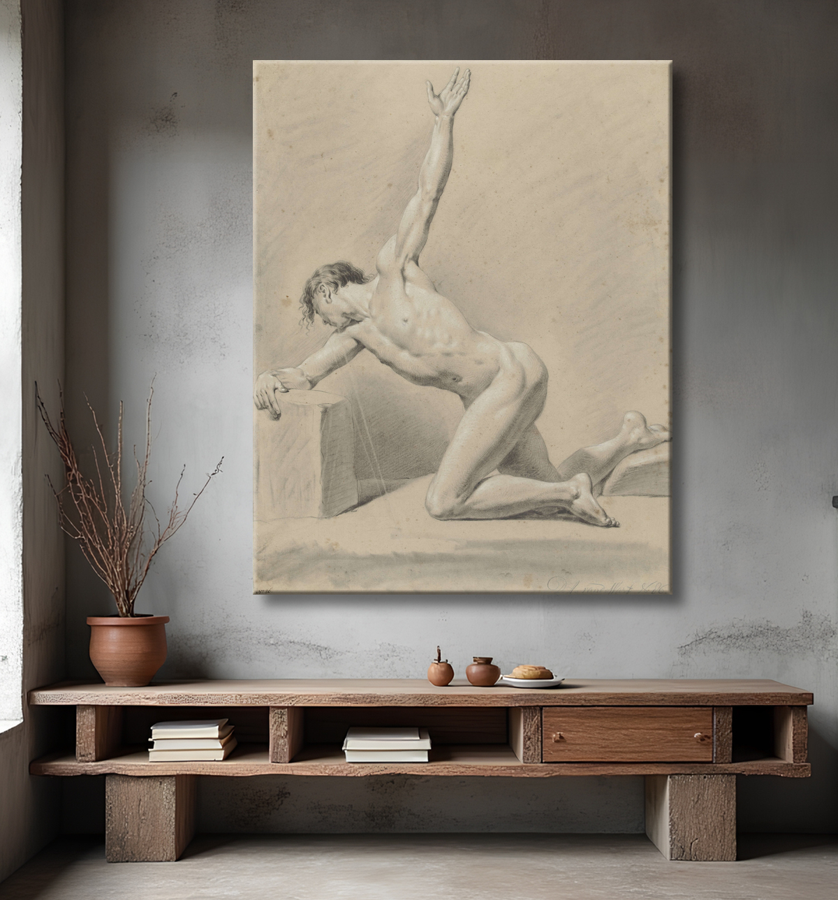 Reproduction Nu masculin, cloué au genou gauche, tourné vers la gauche de Derk Anthony van de Wart avec decor