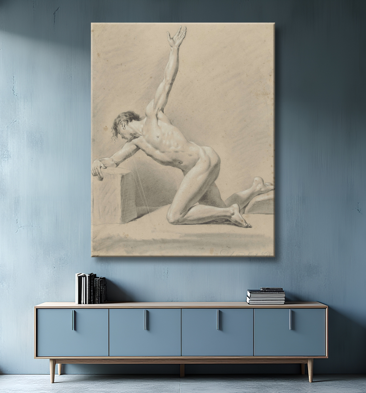 Reproduction Nu masculin, cloué au genou gauche, tourné vers la gauche de Derk Anthony van de Wart avec decor