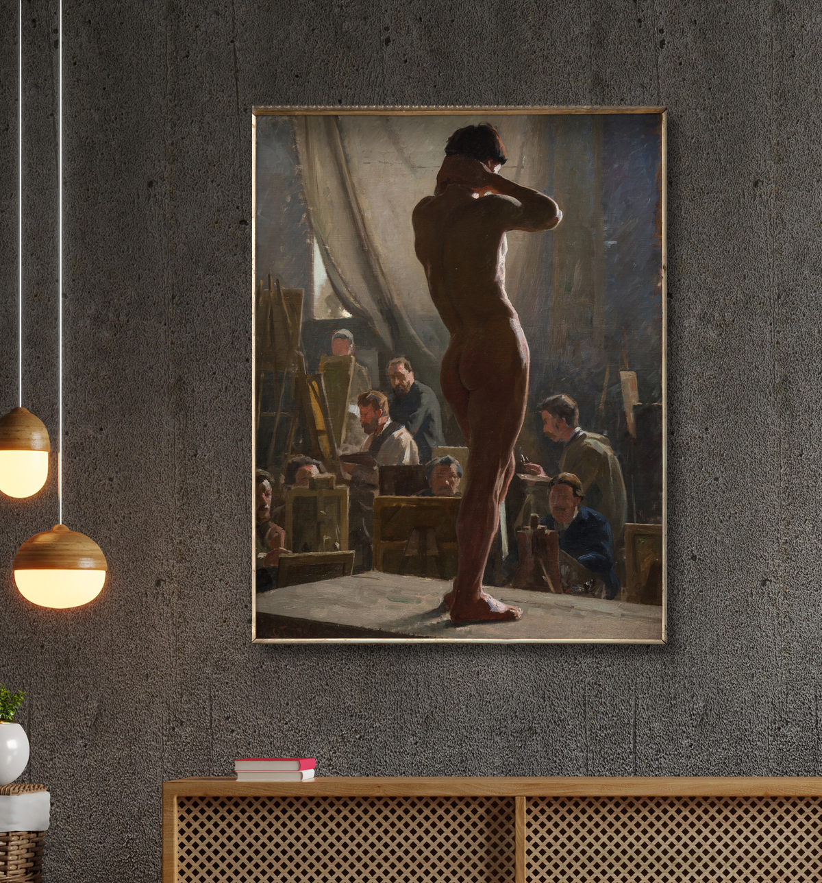 Reproduction Nu masculin dans l'atelier de Bonnat de Tuxen, Laurits avec decor
