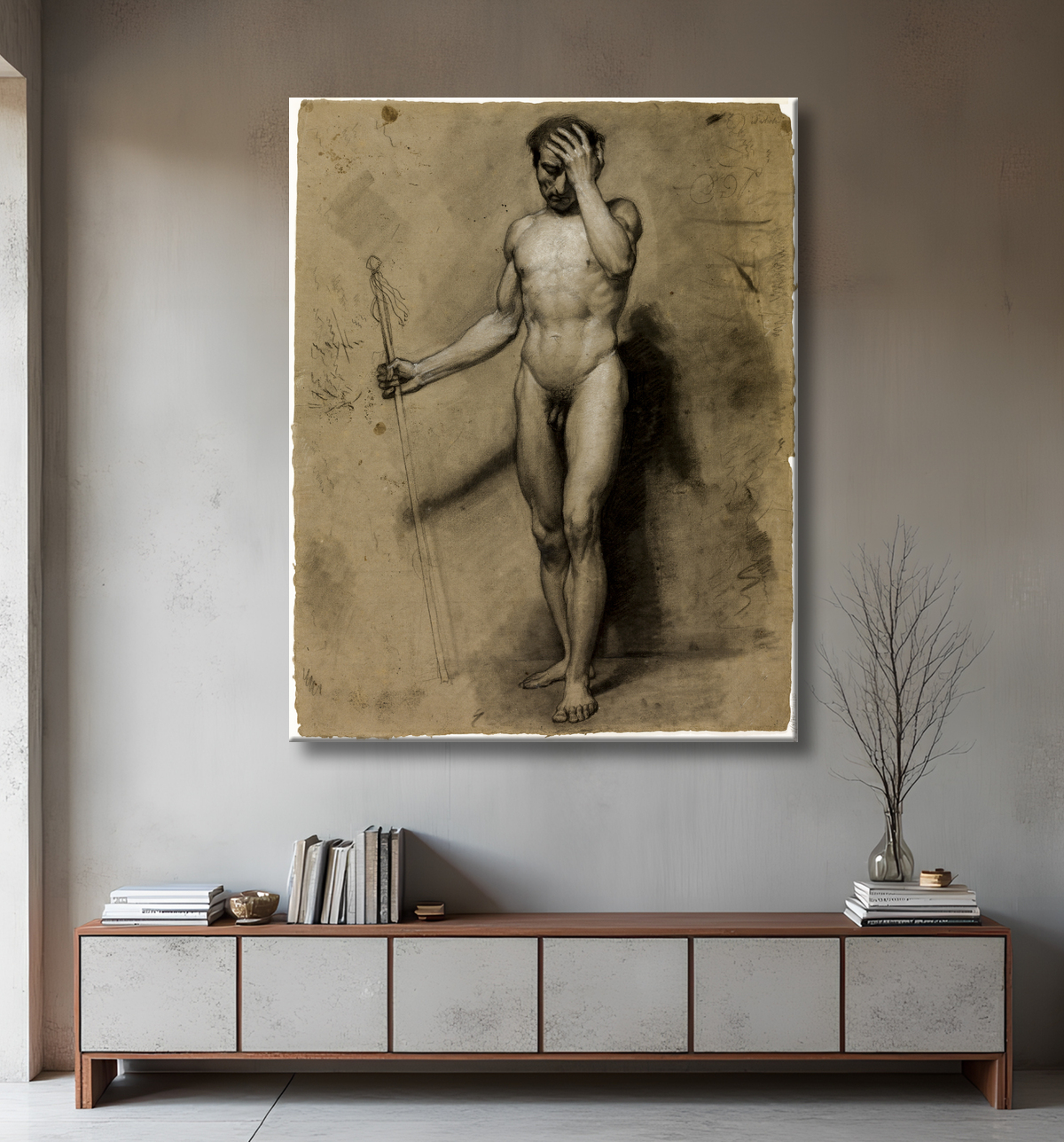 Reproduction Nu masculin debout (recto) ; Tête classique (verso) de Paul Emile Detouche avec decor
