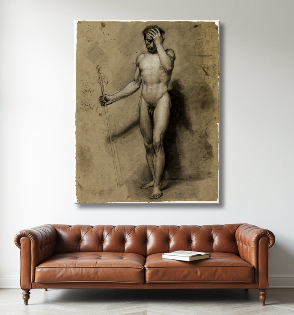 Reproduction Nu masculin debout (recto) ; Tête classique (verso) de Paul Emile Detouche avec decor