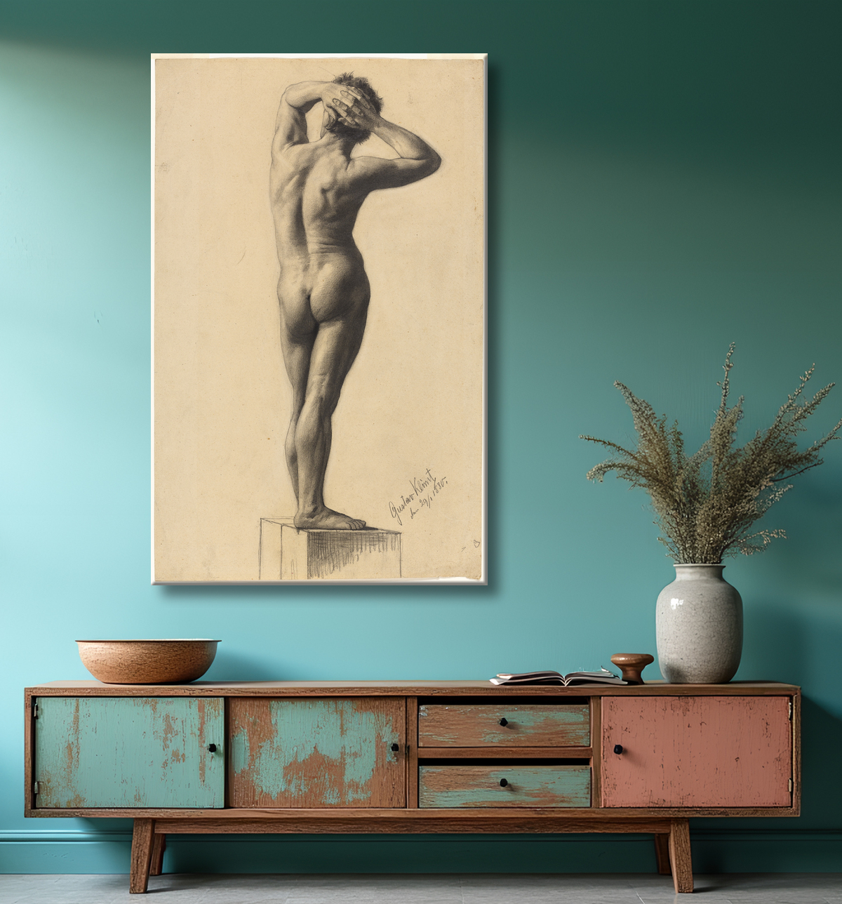 Reproduction nu masculin de Gustav Klimt avec decor