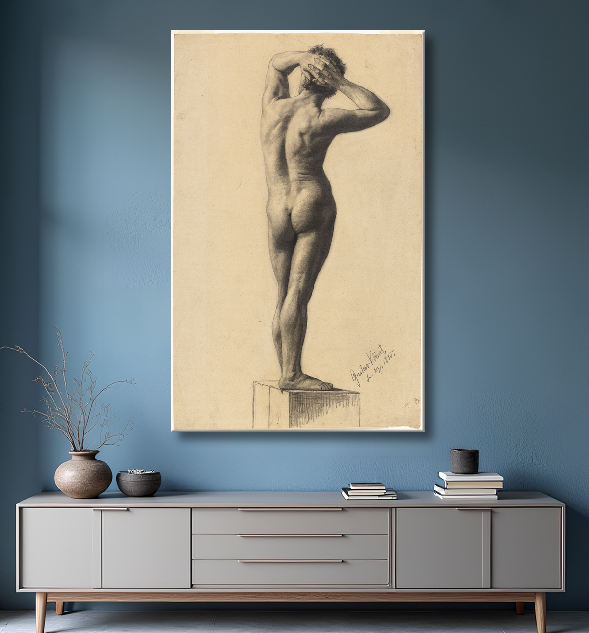 Reproduction nu masculin de Gustav Klimt avec decor