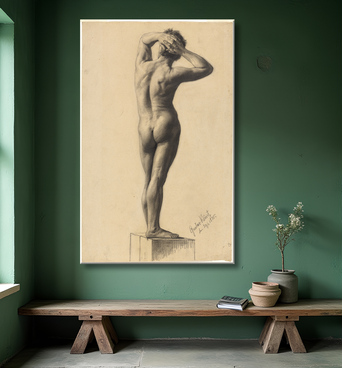 Reproduction nu masculin de Gustav Klimt avec decor
