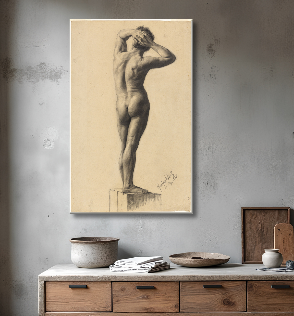 Reproduction nu masculin de Gustav Klimt avec decor