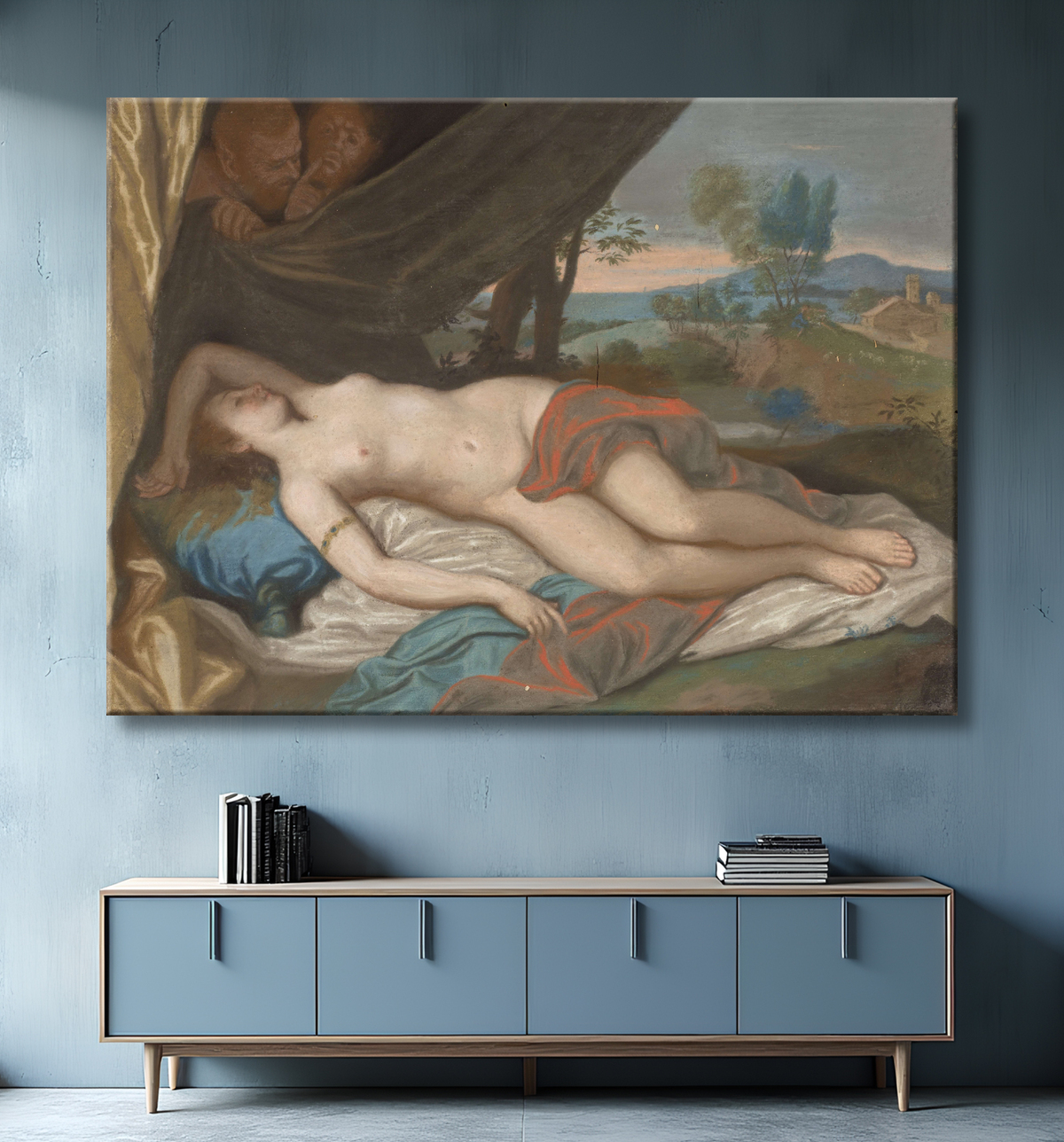 Reproduction Nymphe endormie espionnée par les satyres de Jean-Etienne Liotard avec decor