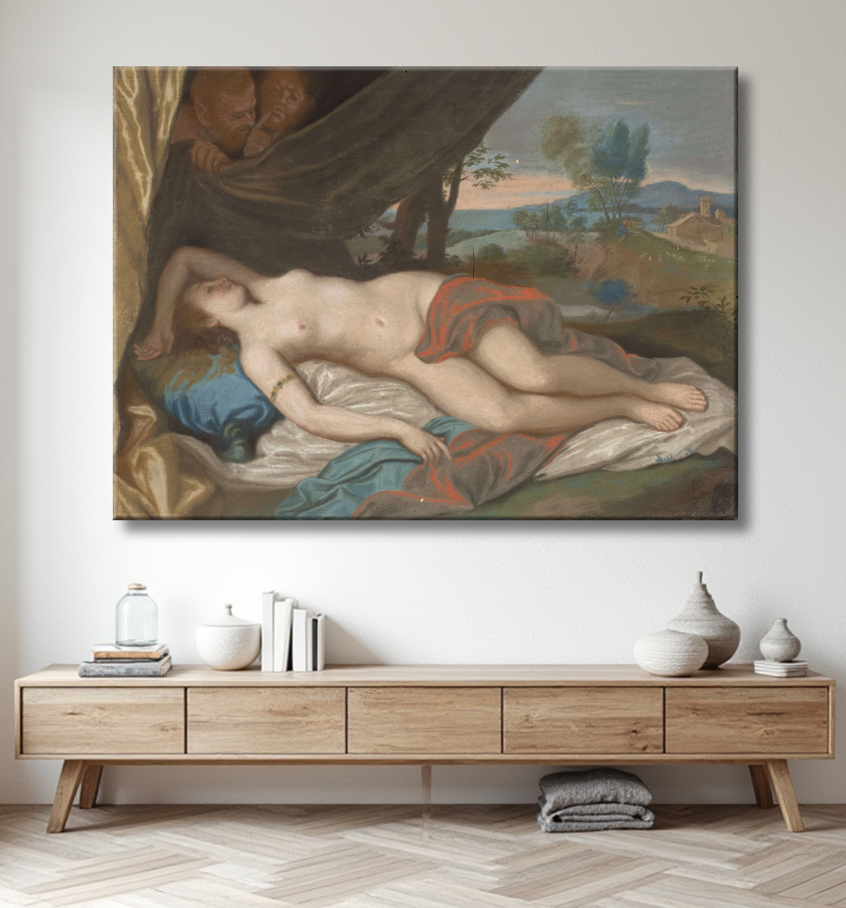 Reproduction Nymphe endormie espionnée par les satyres de Jean-Etienne Liotard avec decor