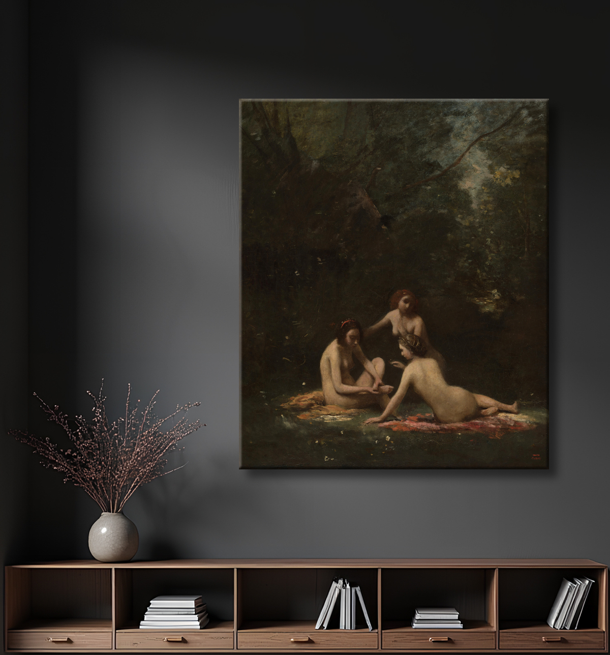 Reproduction Nymphes sortant du bain de Jean Baptiste Camille Corot avec decor