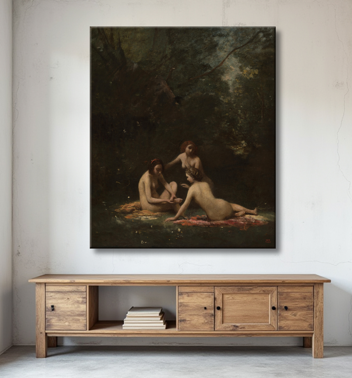 Reproduction Nymphes sortant du bain de Jean Baptiste Camille Corot avec decor