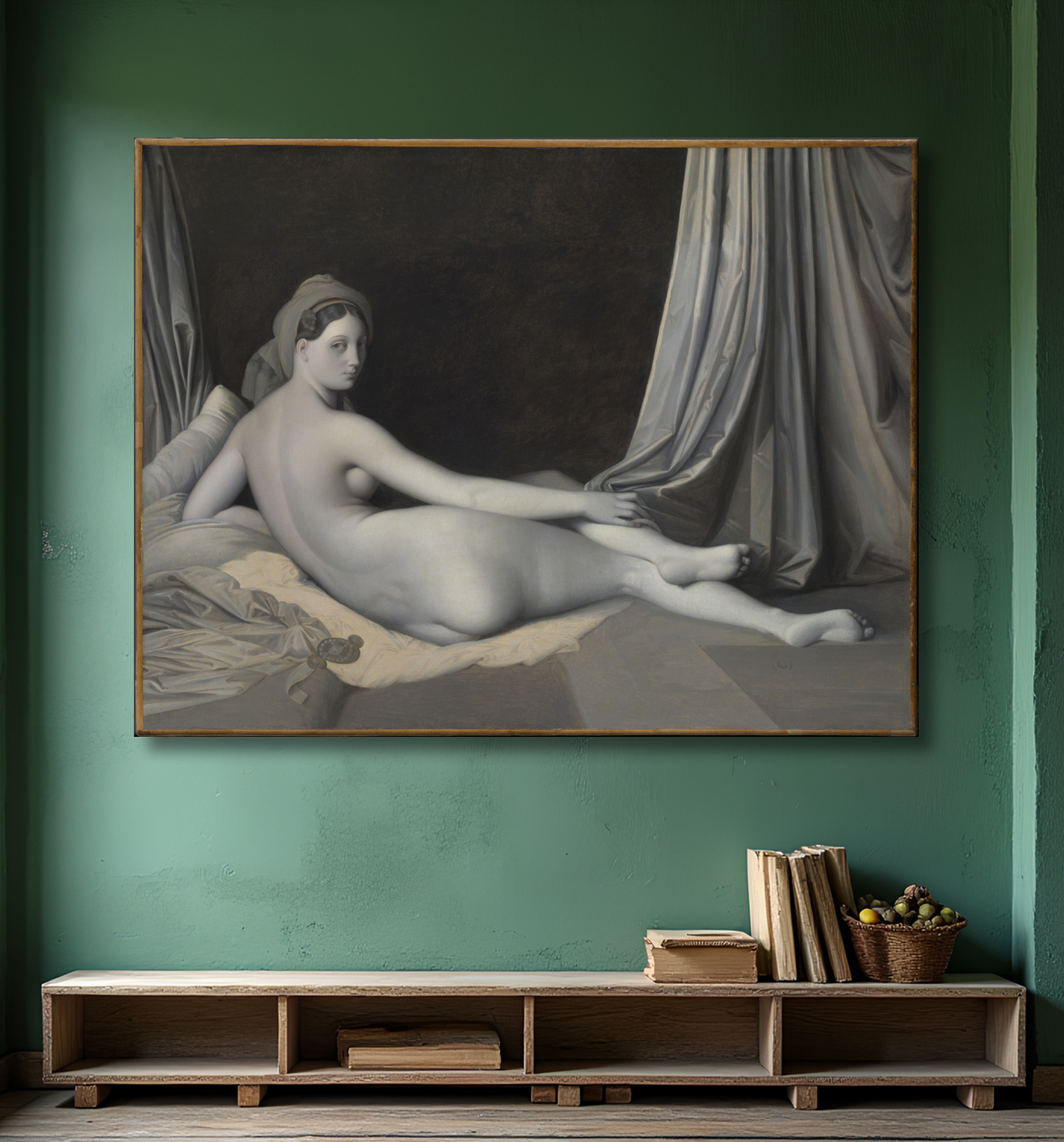 Reproduction Odalisque in Grisaille de Jean Auguste Dominique Ingres avec decor