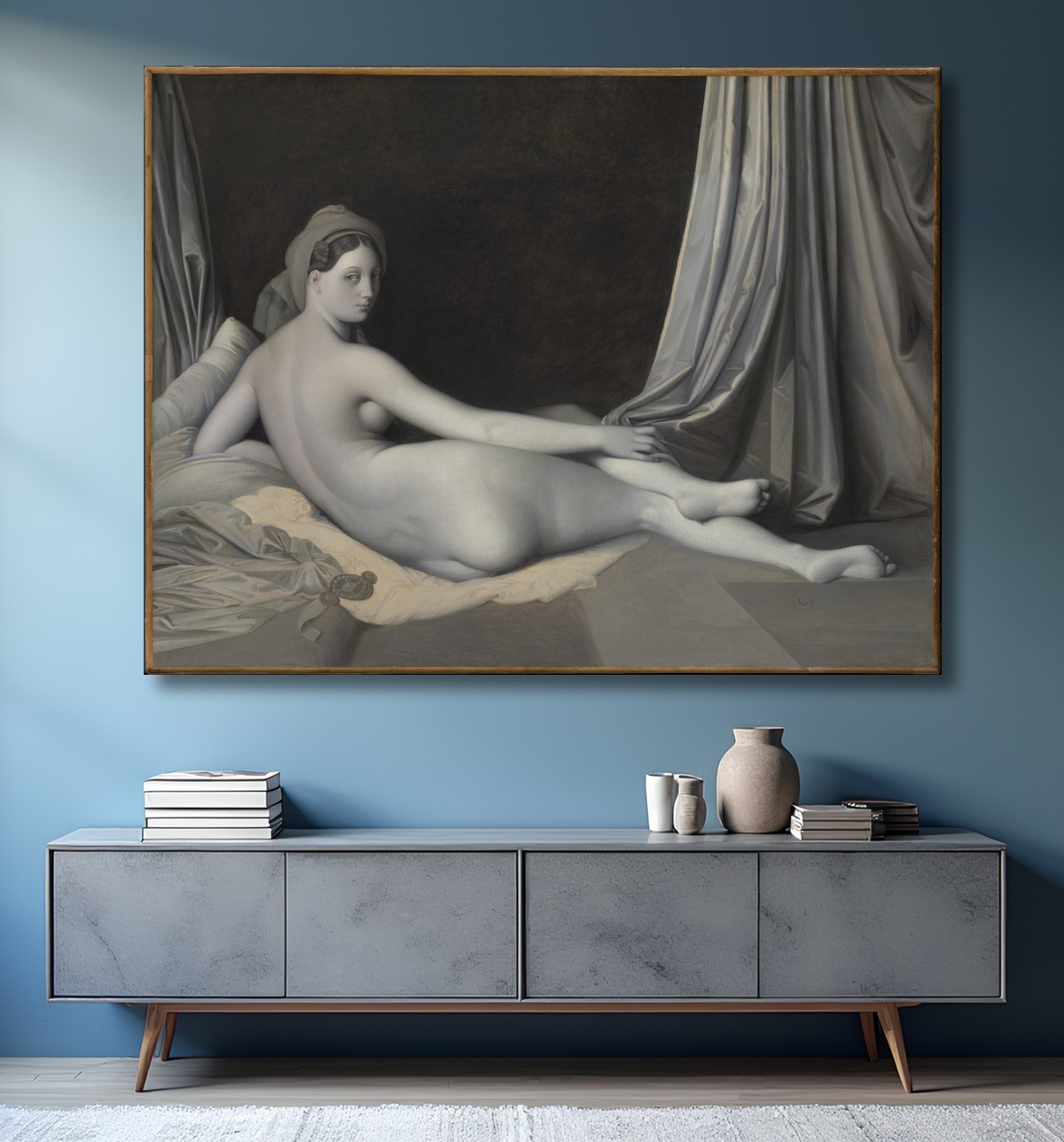 Reproduction Odalisque in Grisaille de Jean Auguste Dominique Ingres avec decor
