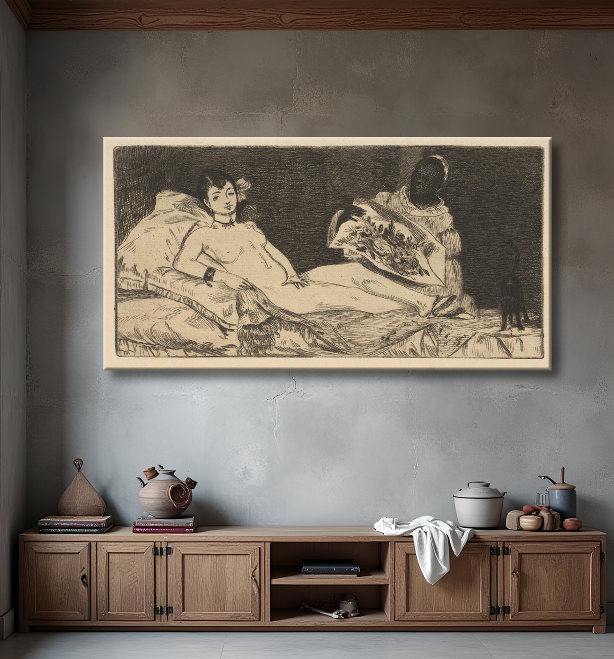 Reproduction Olympia (petite assiette) de Edouard Manet avec decor