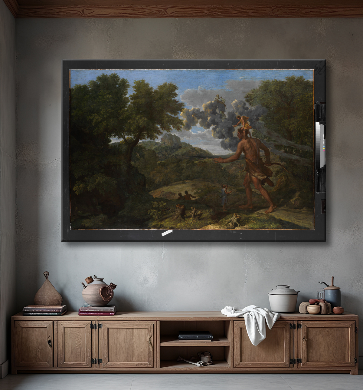 Reproduction Orion aveugle à la recherche du soleil levant de Nicolas Poussin avec decor