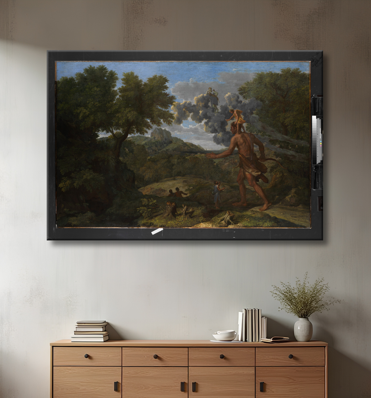 Reproduction Orion aveugle à la recherche du soleil levant de Nicolas Poussin avec decor