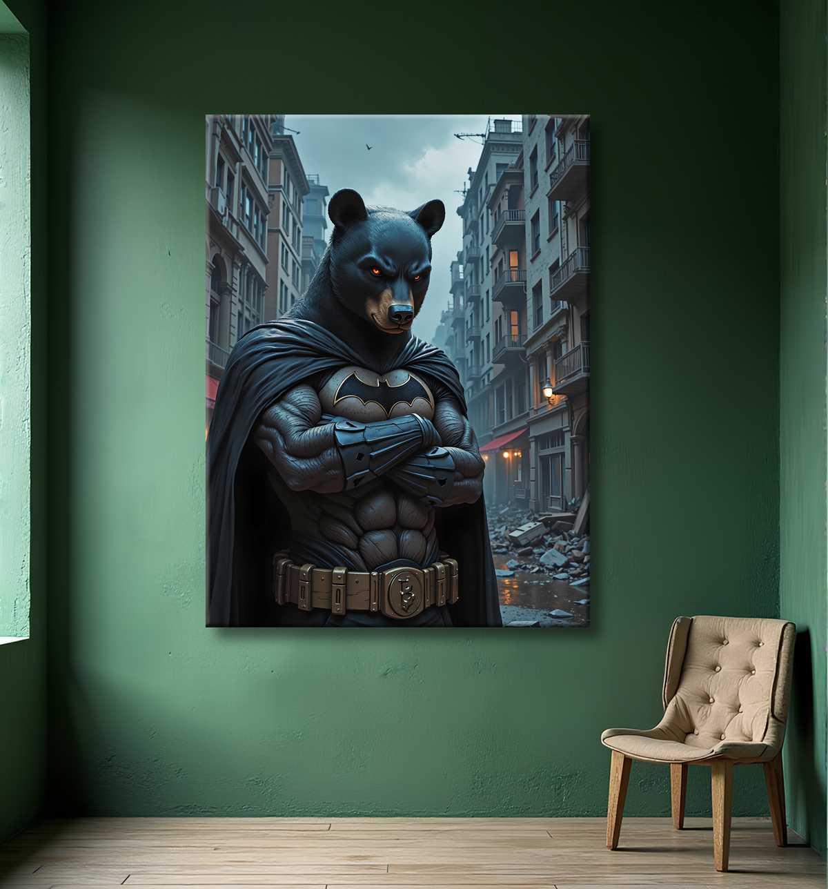 Tableau ours super-héros | Décoration originale comics et SF avec decor