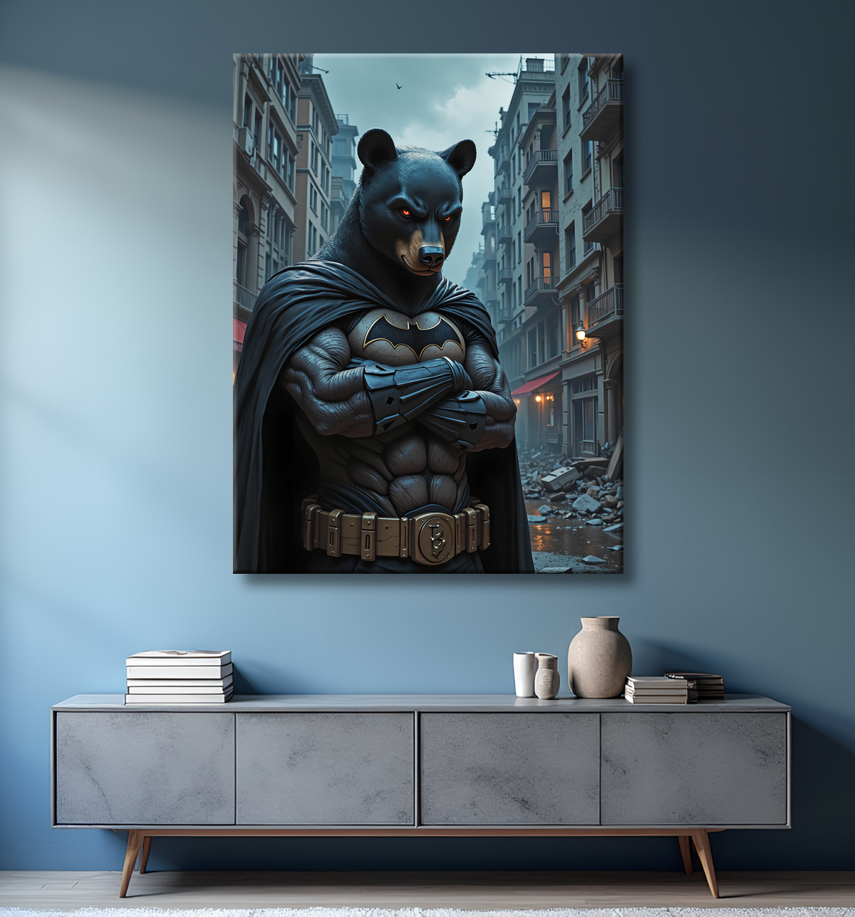 Tableau ours super-héros | Décoration originale comics et SF avec decor