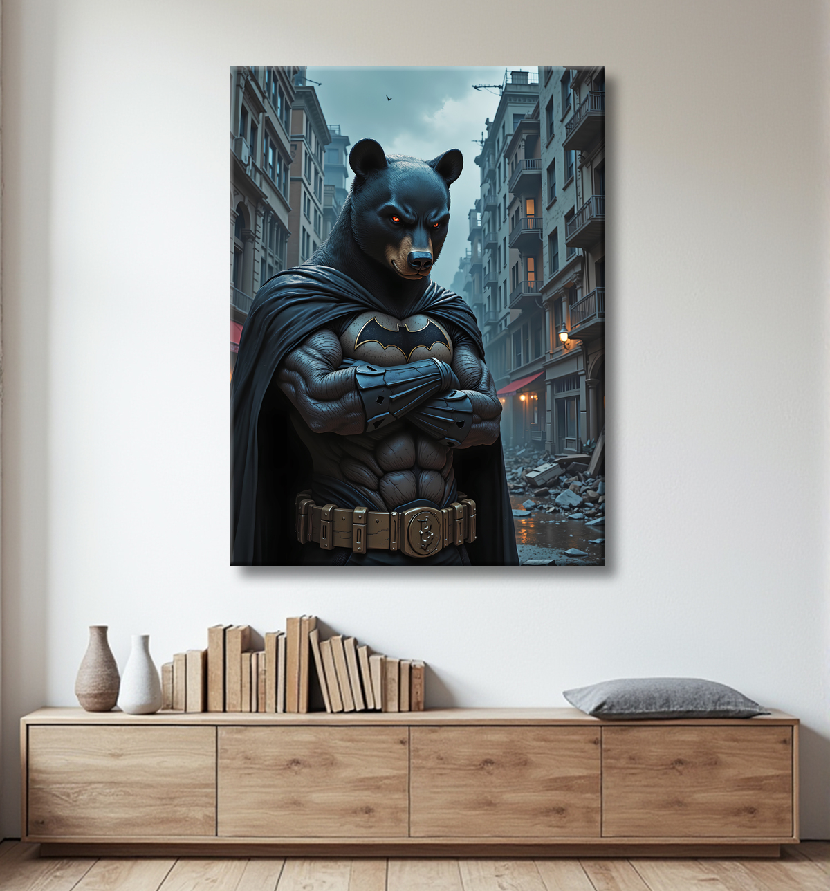 Tableau ours super-héros | Décoration originale comics et SF avec decor
