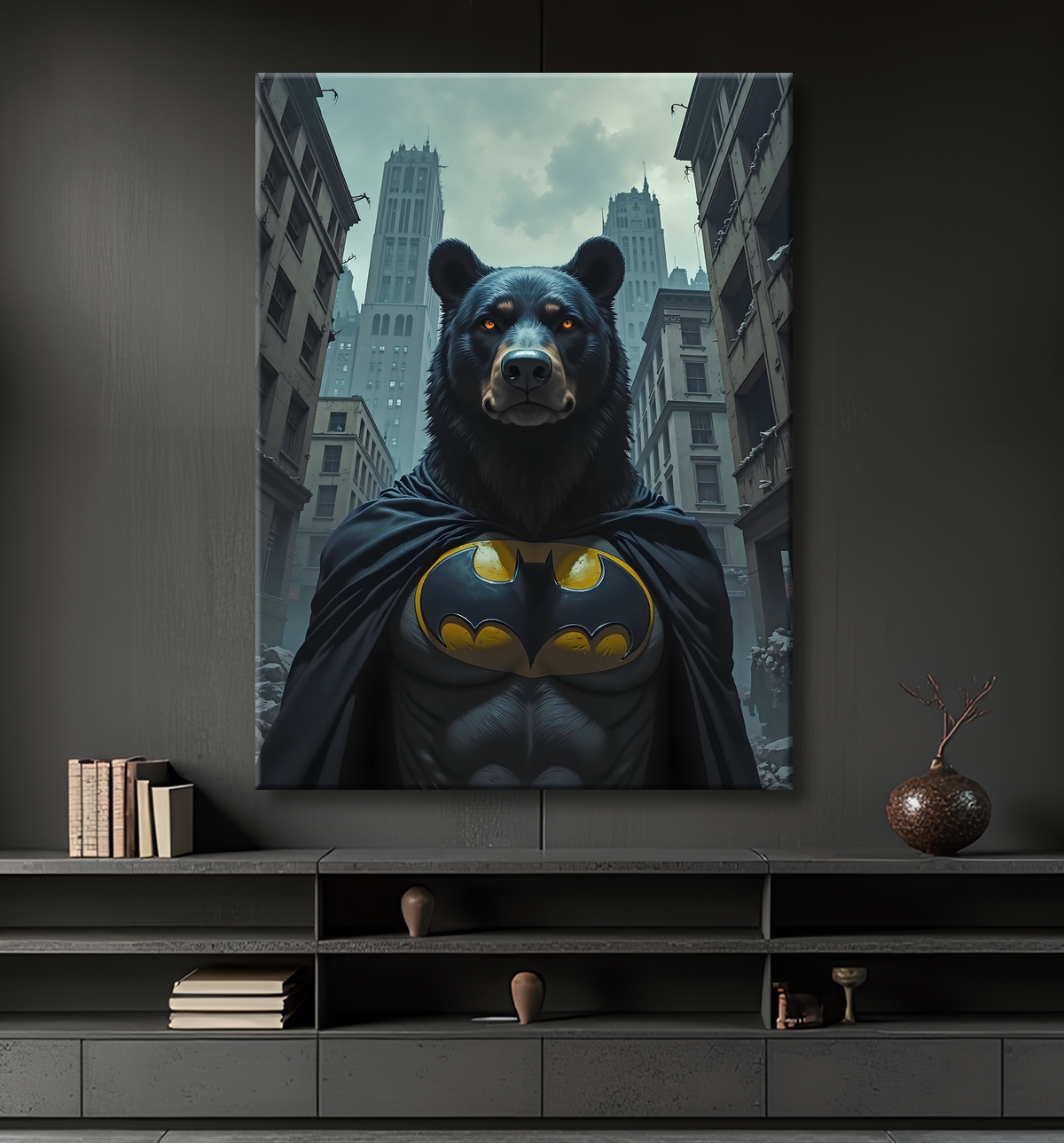 Tableau ours super-héros | Décoration originale comics et SF avec decor
