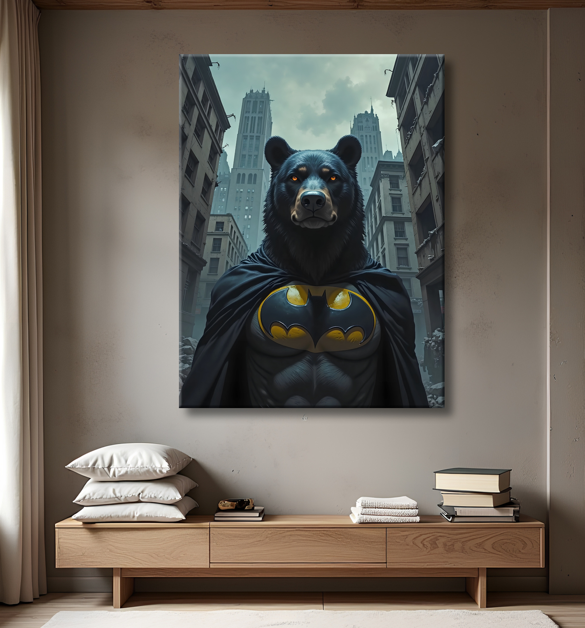 Tableau ours super-héros | Décoration originale comics et SF avec decor