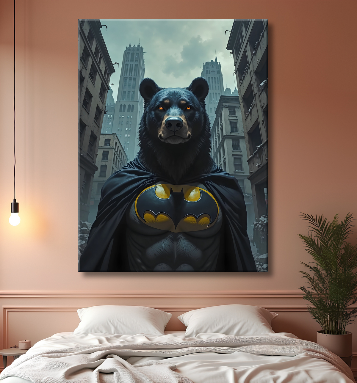 Tableau ours super-héros | Décoration originale comics et SF avec decor