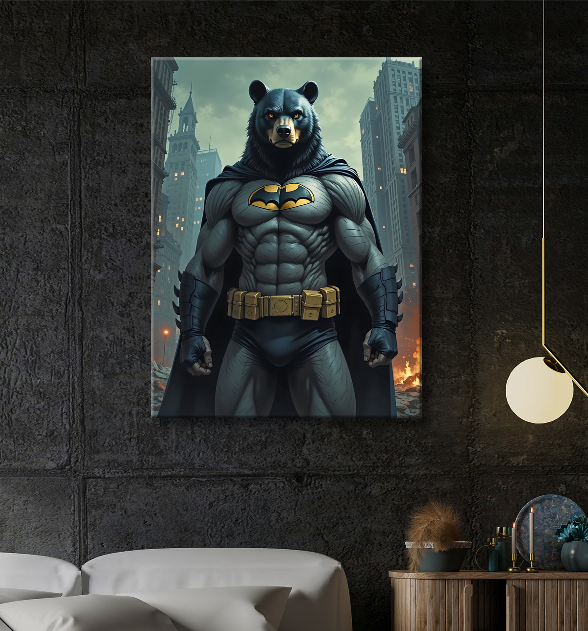 Tableau ours super-héros | Décoration originale comics et SF avec decor