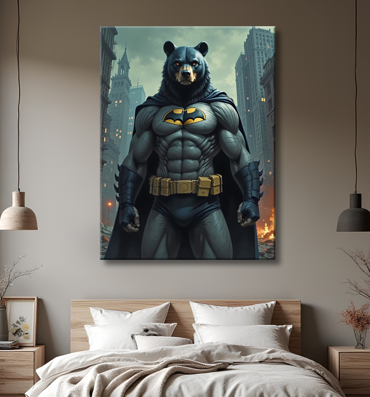 Tableau ours super-héros | Décoration originale comics et SF avec decor