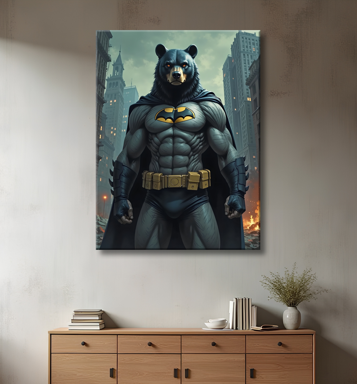 Tableau ours super-héros | Décoration originale comics et SF avec decor