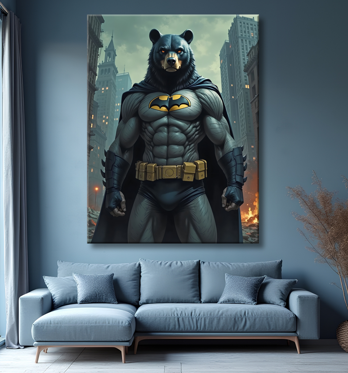 Tableau ours super-héros | Décoration originale comics et SF avec decor