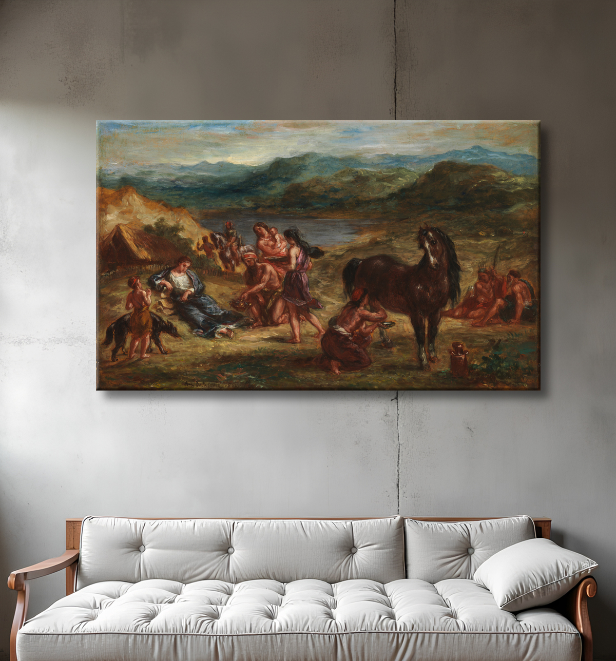Reproduction Ovide parmi les Scythes de Eugène Delacroix avec decor
