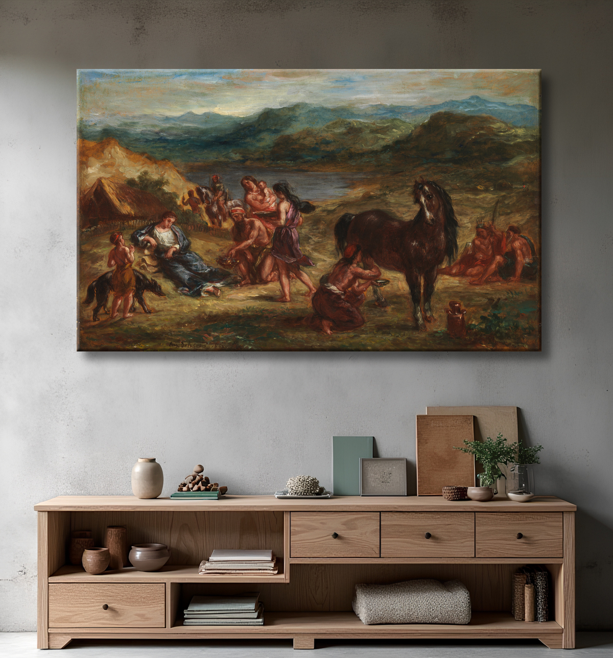 Reproduction Ovide parmi les Scythes de Eugène Delacroix avec decor