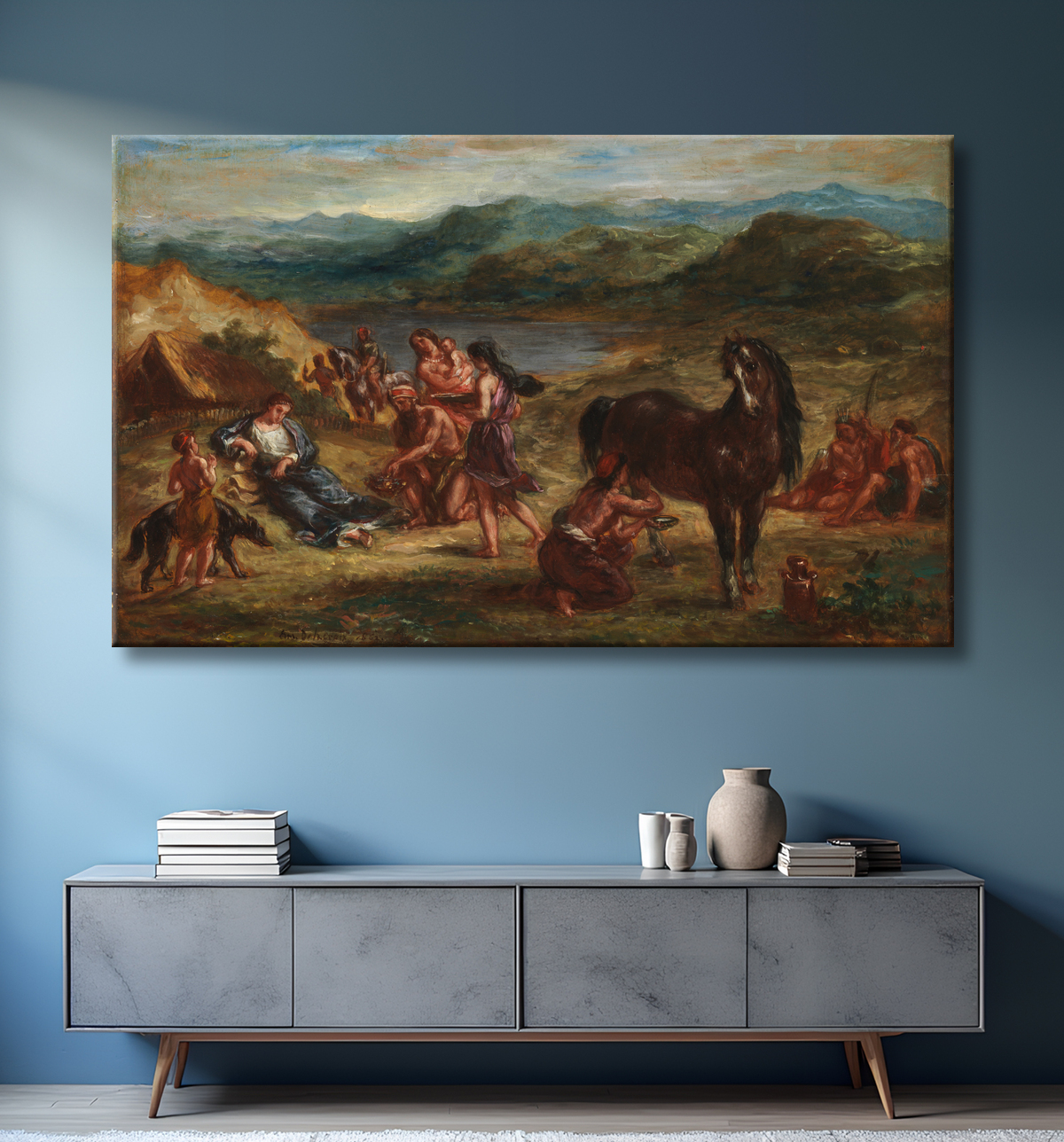 Reproduction Ovide parmi les Scythes de Eugène Delacroix avec decor