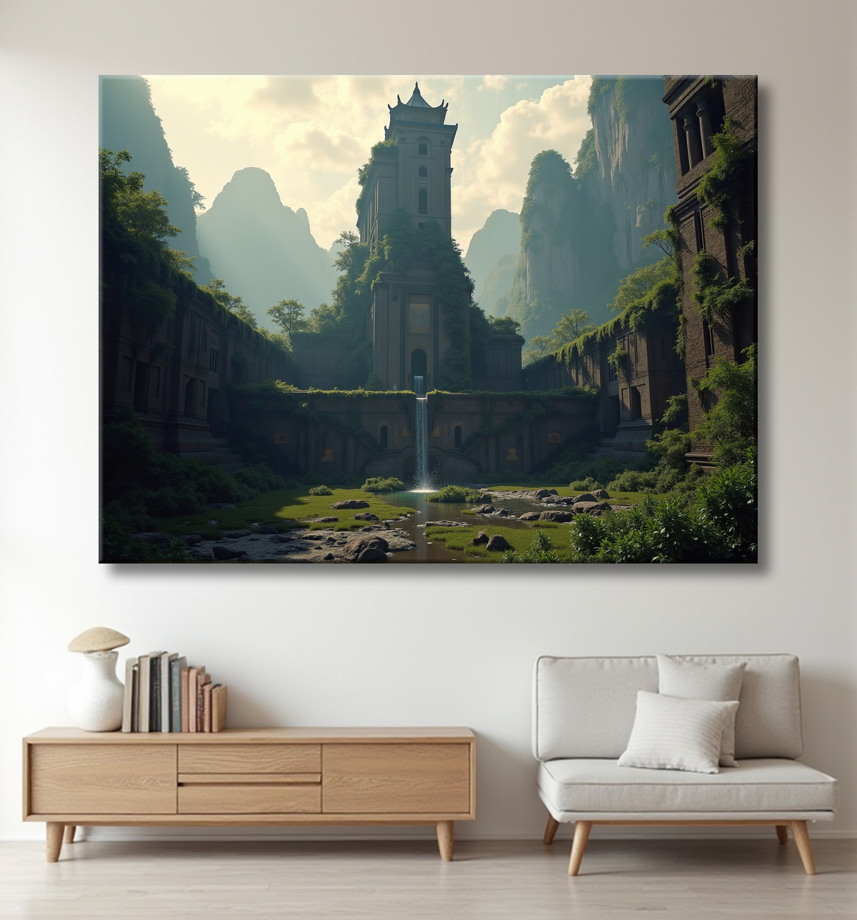 Pagode asiatique dans un paysage de montagnes avec decor