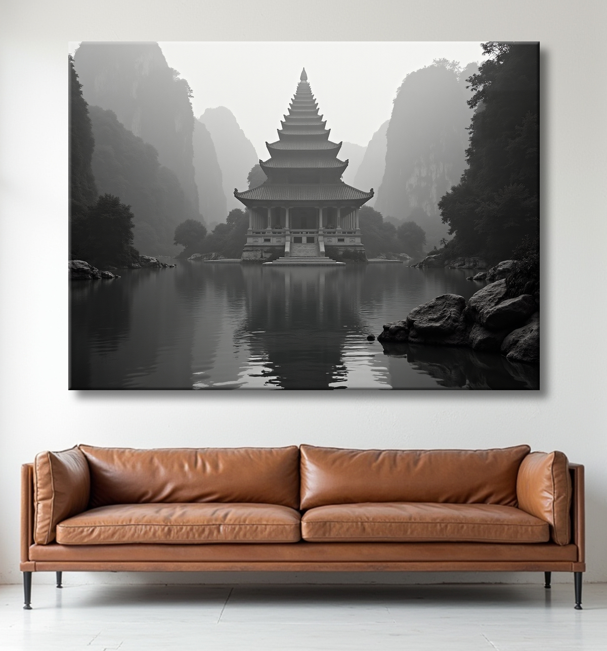 Pagode asiatique dans un paysage de montagnes avec decor
