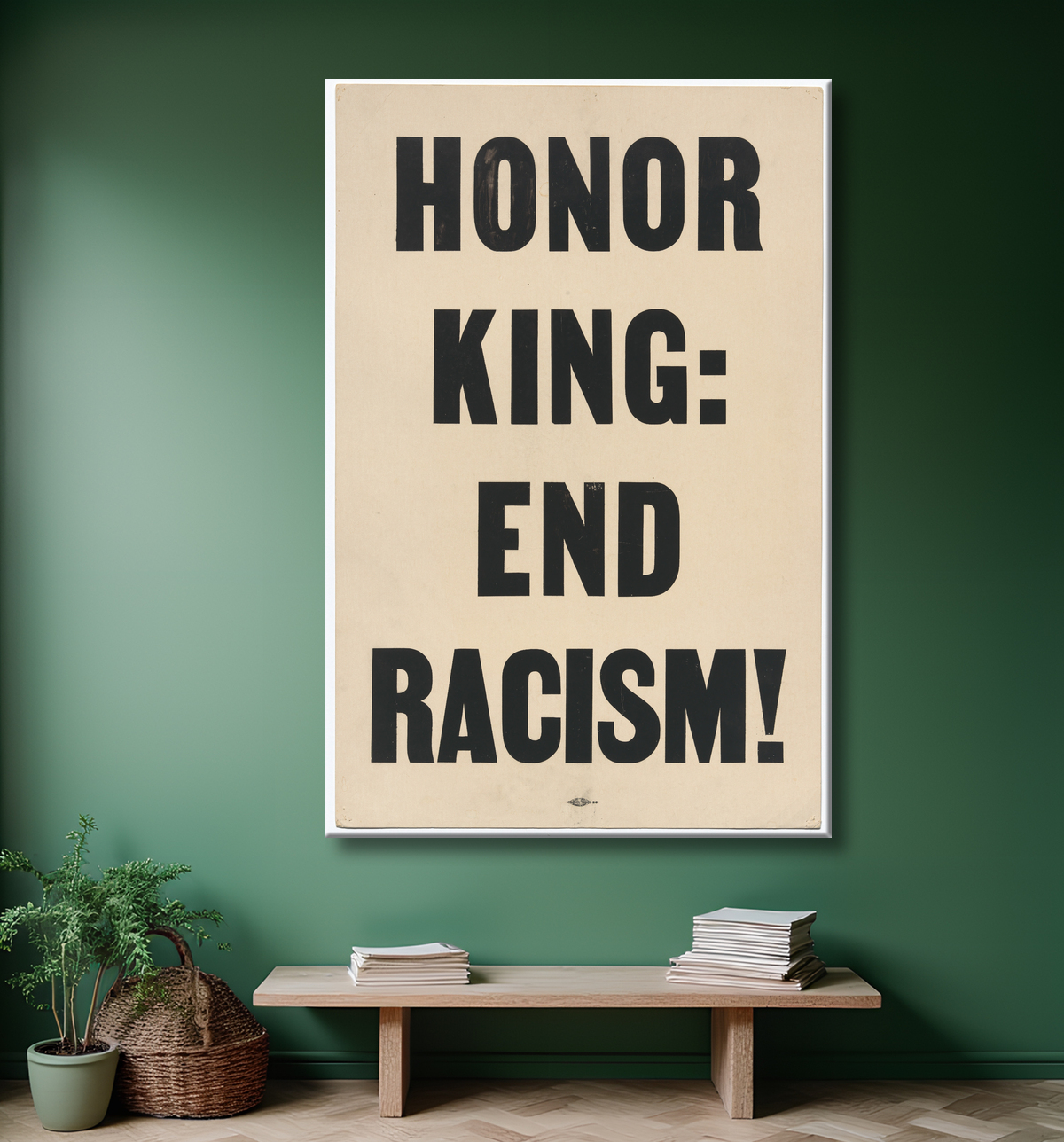 Reproduction Pancarte indiquant "HONOR KING: END RACISM" portée en 1968 Memphis March de Unidentified avec decor